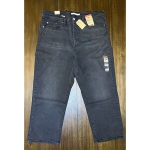 Levis Ribcage Straight Ankle Jeans Womens 18W M Super High Rise Black Stretch